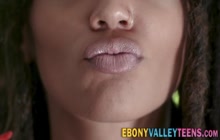 Ebony teen cummed over after sucking